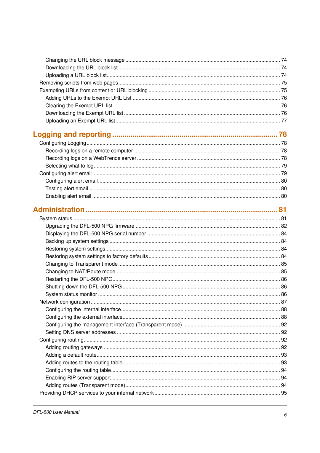 D-Link DFL-500 user manual Logging and reporting 