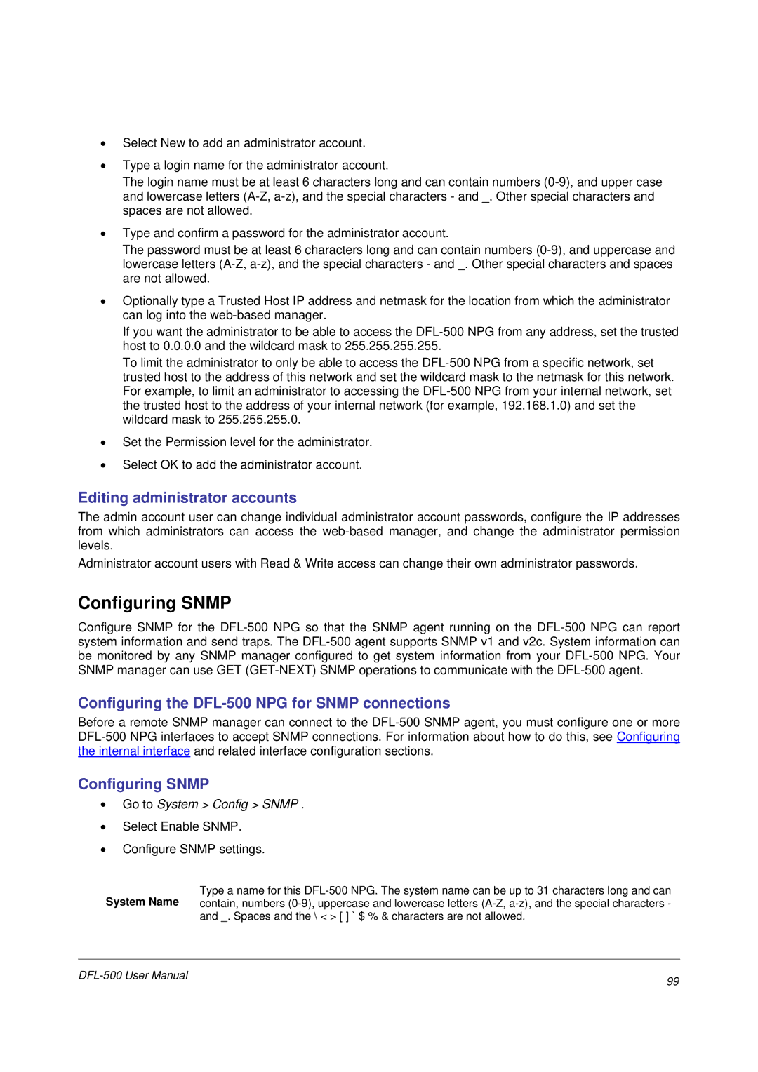 D-Link DFL-500 user manual Configuring Snmp, Go to System Config Snmp 