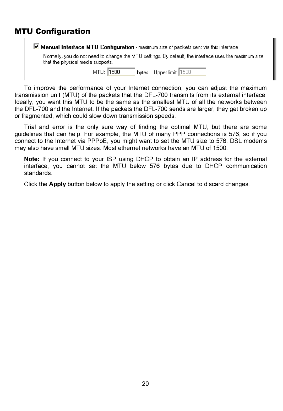 D-Link DFL-700 manual MTU Configuration 