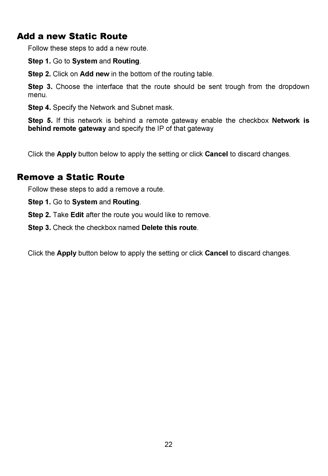 D-Link DFL-700 manual Add a new Static Route, Remove a Static Route, Go to System and Routing 