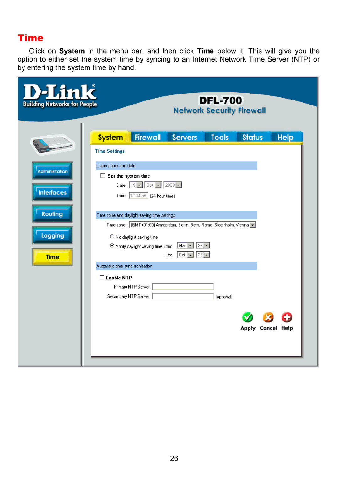 D-Link DFL-700 manual Time 