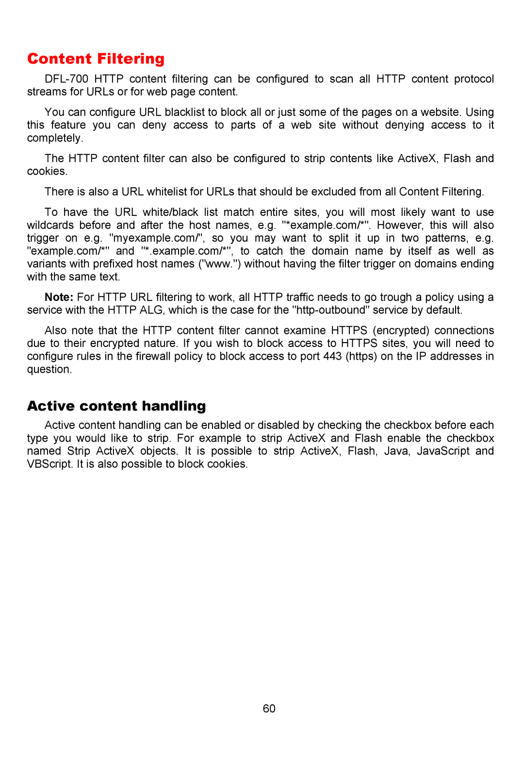 D-Link DFL-700 manual Content Filtering, Active content handling 