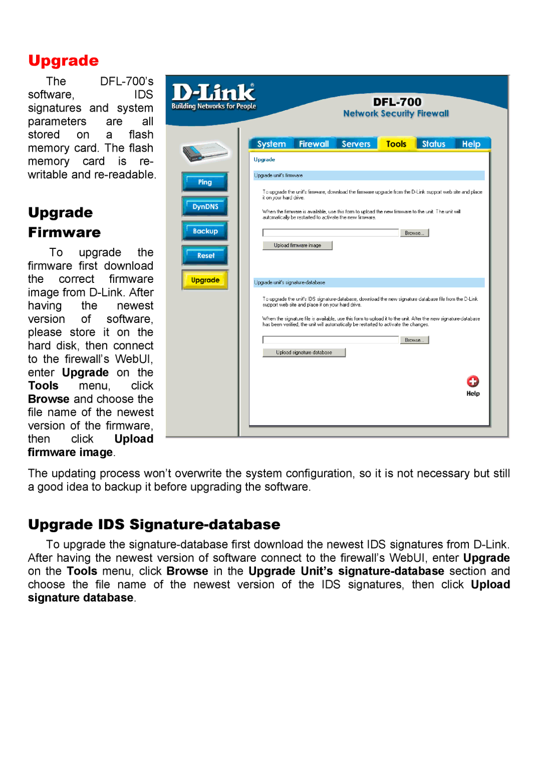 D-Link DFL-700 manual Upgrade Firmware, Upgrade IDS Signature-database 