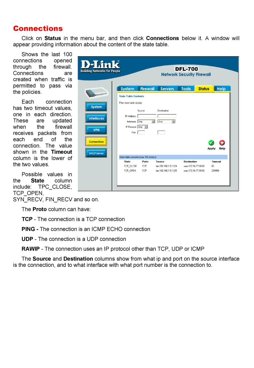 D-Link DFL-700 manual Connections 