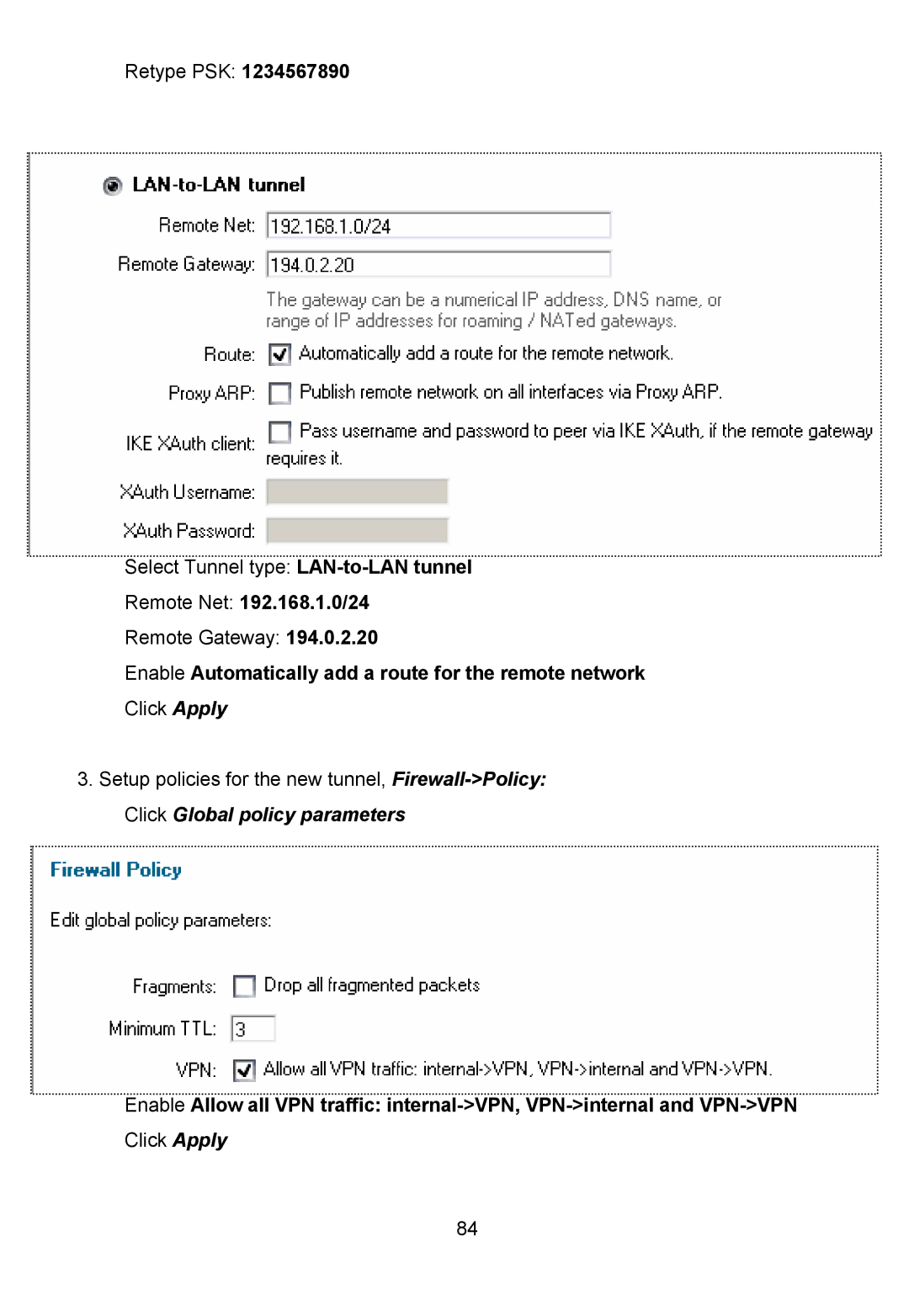 D-Link DFL-700 manual Remote Net 192.168.1.0/24, Enable Automatically add a route for the remote network 