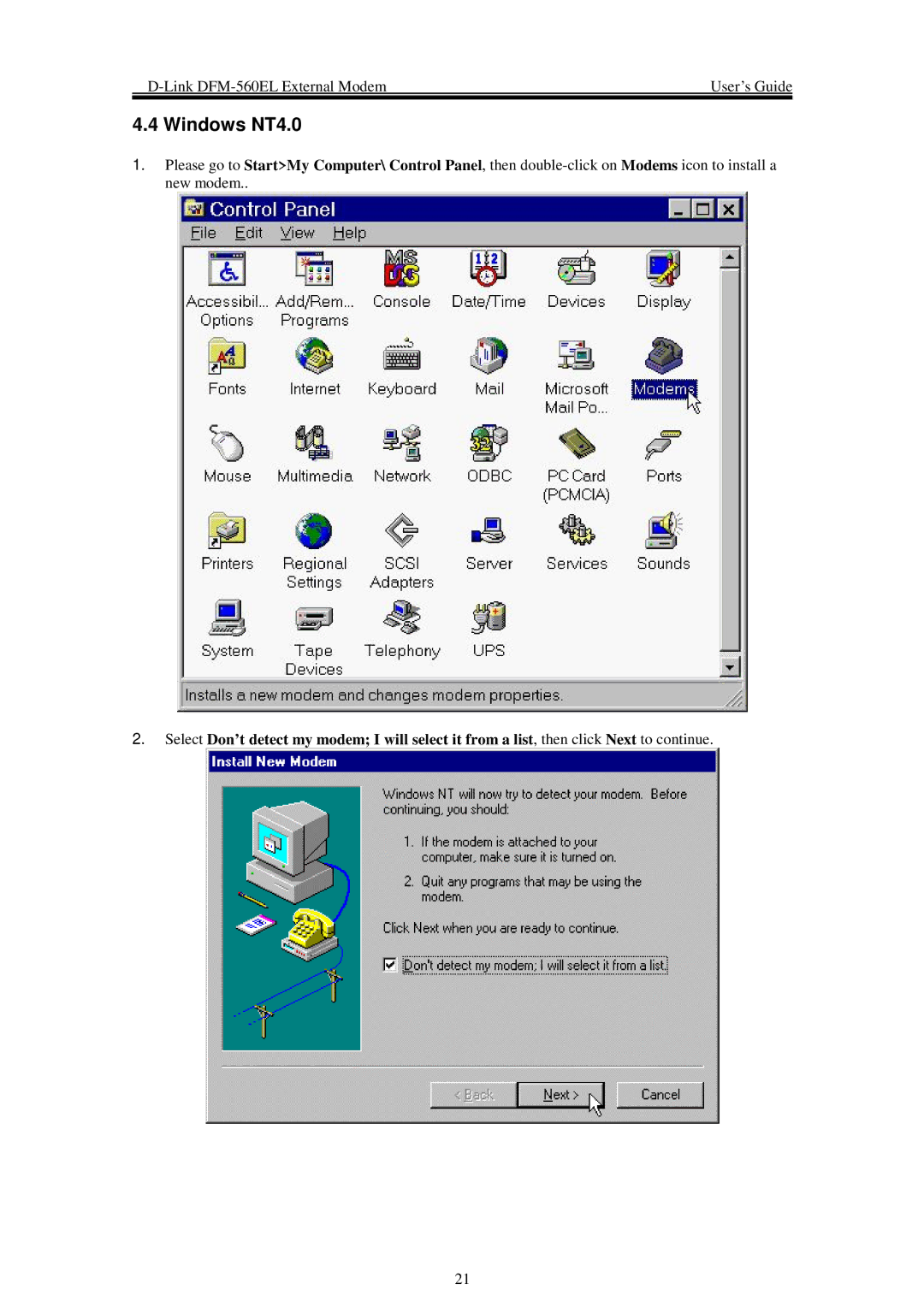 D-Link DFM-560EL manual Windows NT4.0 