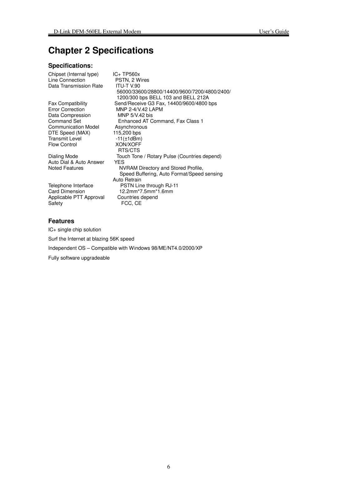 D-Link DFM-560EL manual Specifications 