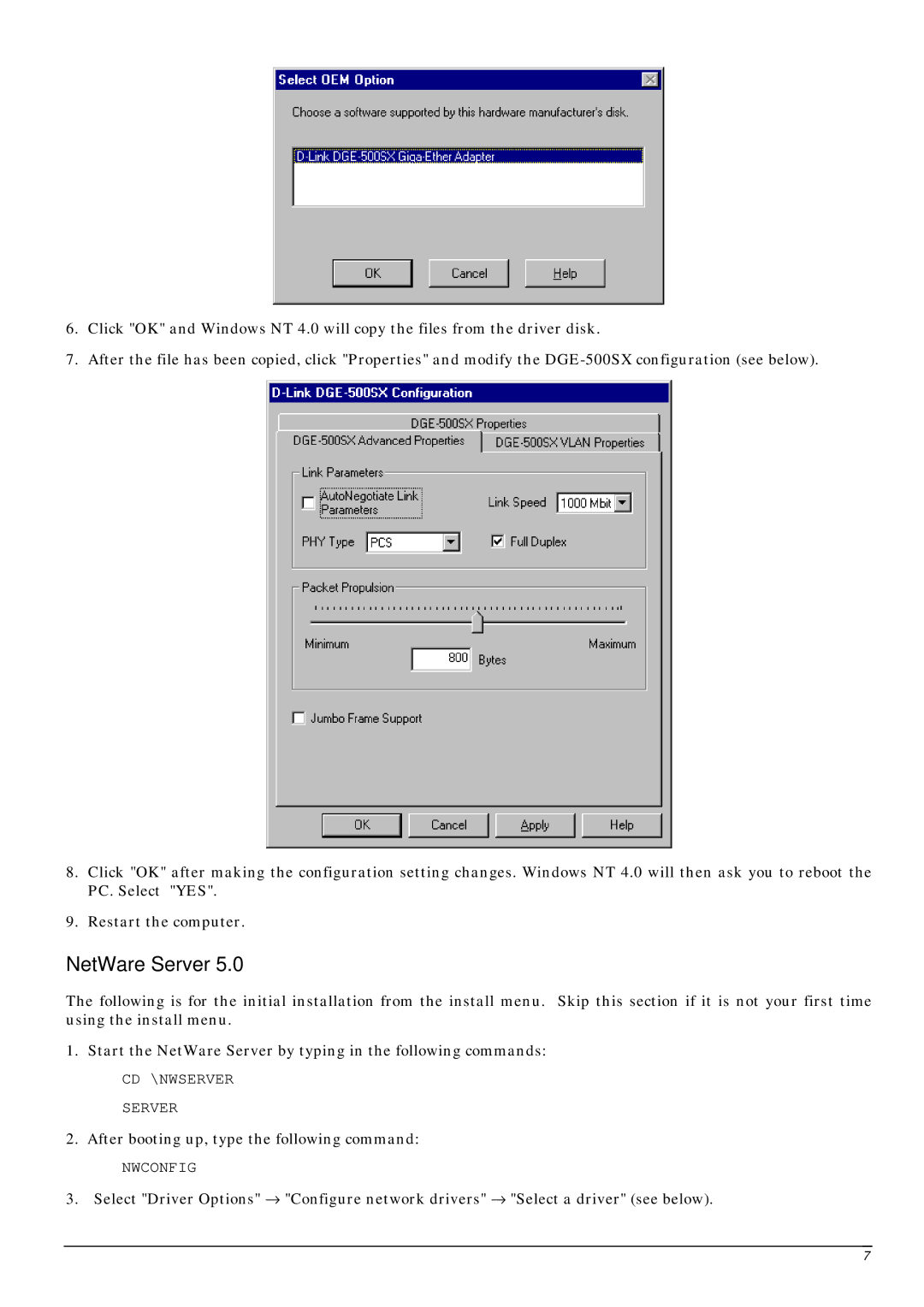 D-Link DGE-500SX manual NetWare Server, Nwconfig 