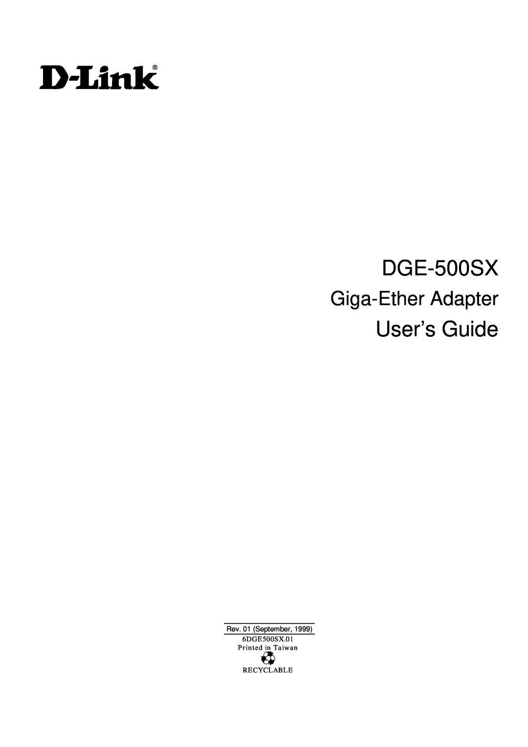 D-Link DGE-500SX manual User’s Guide, Giga-Ether Adapter, Rev. 01 September 