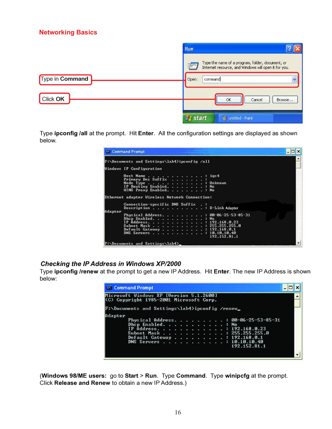 D-Link DGE-528T manual Checking the IP Address in Windows XP/2000 