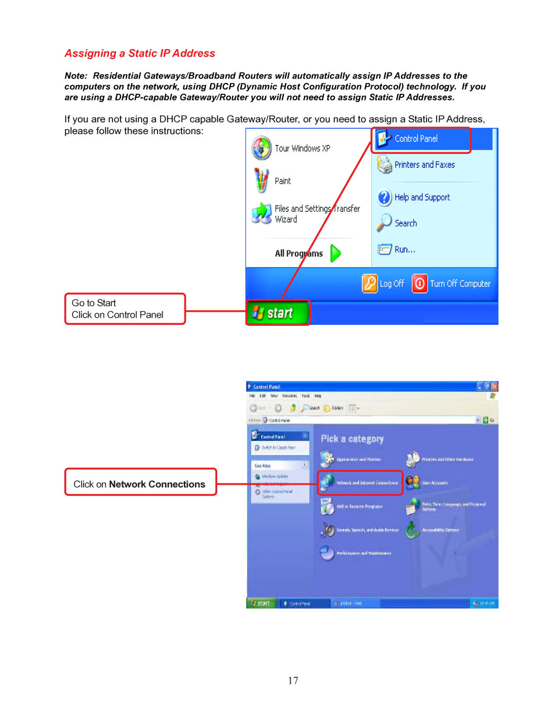 D-Link DGE-528T manual Assigning a Static IP Address 