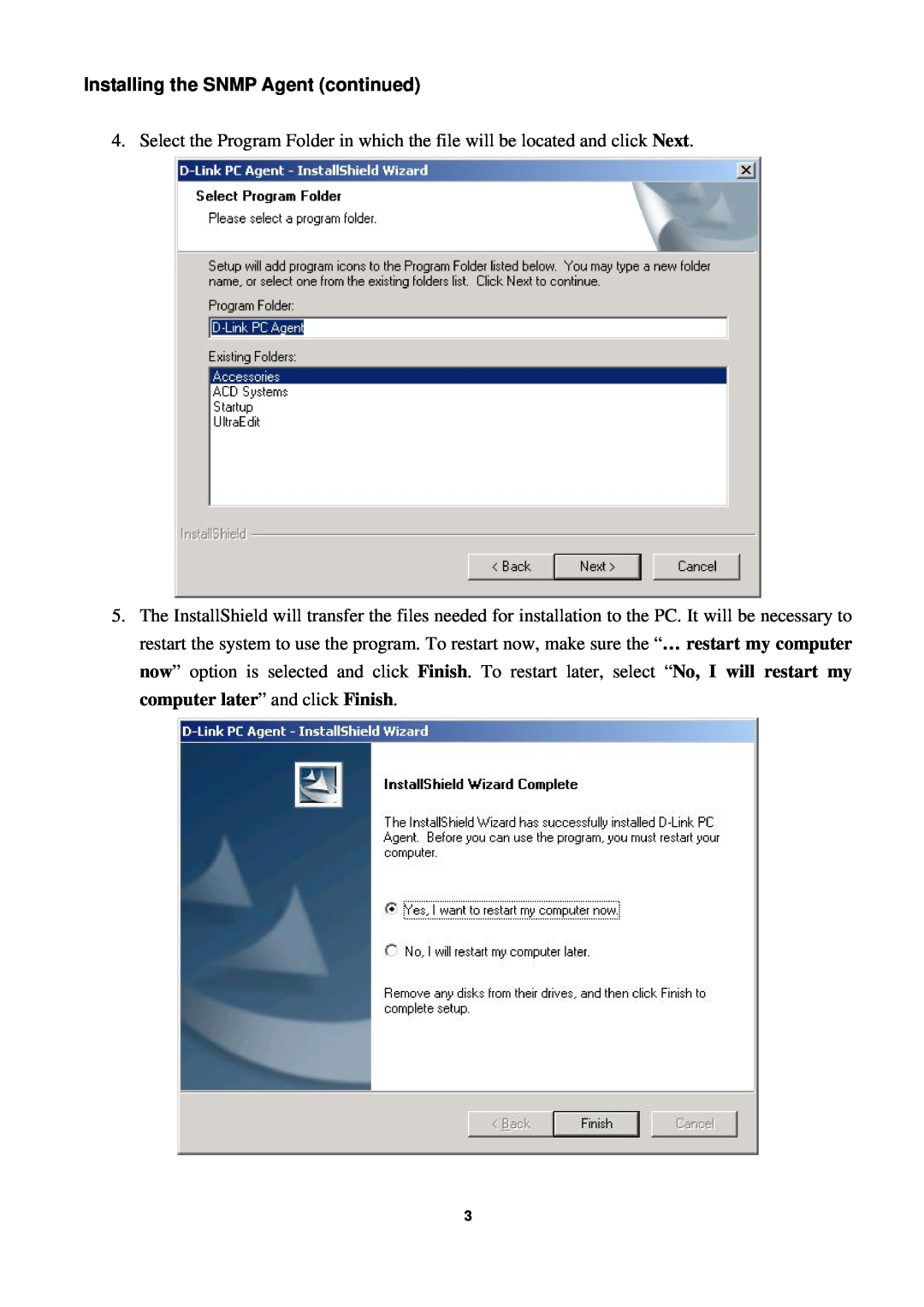 D-Link DGE-530T manual Installing the SNMP Agent continued 