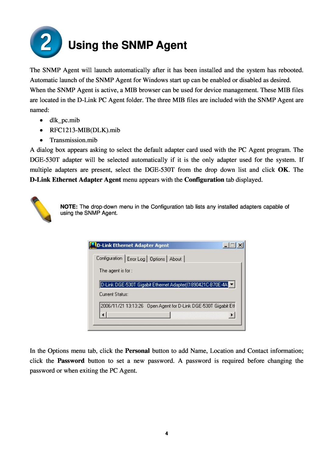 D-Link DGE-530T manual Using the SNMP Agent 