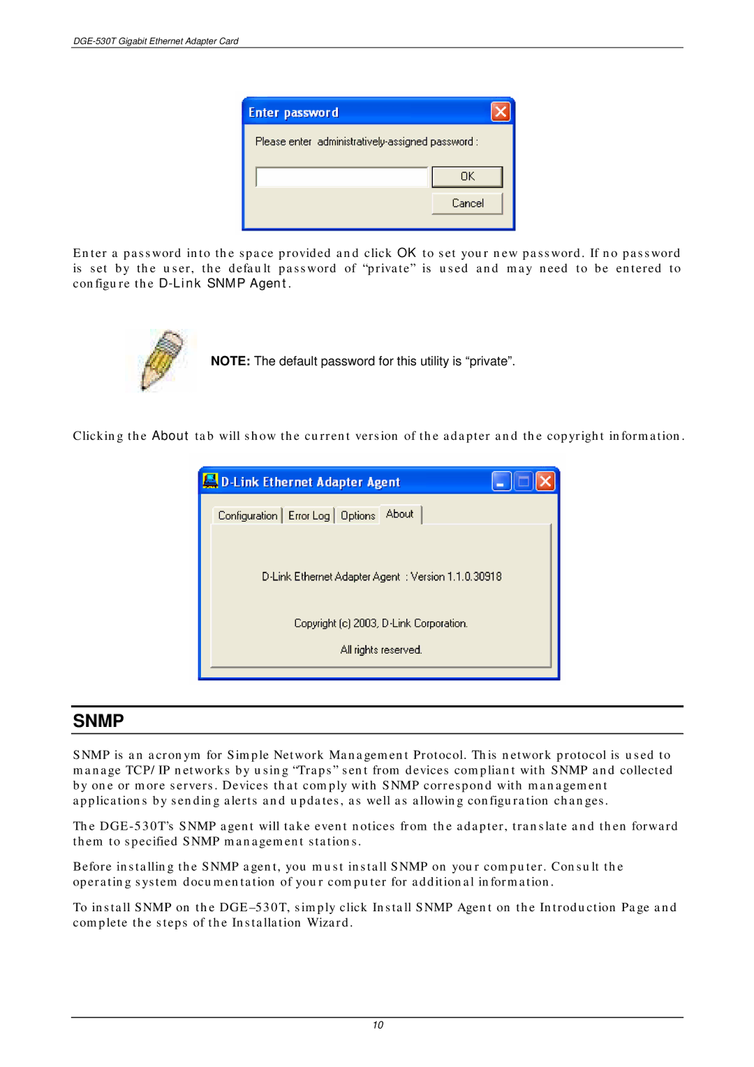 D-Link DGE-530T manual Snmp 