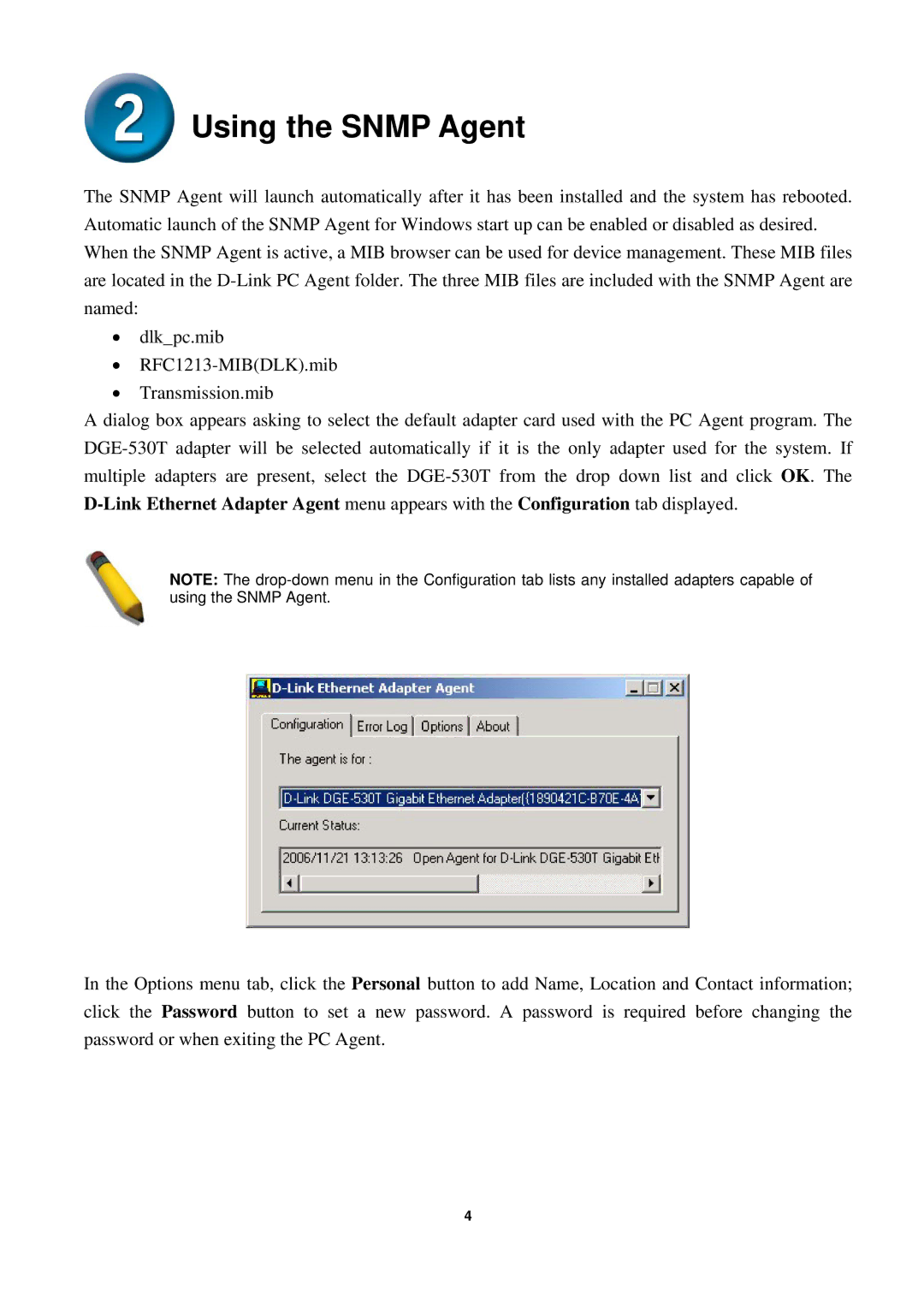 D-Link DGE-530T manual Using the Snmp Agent 