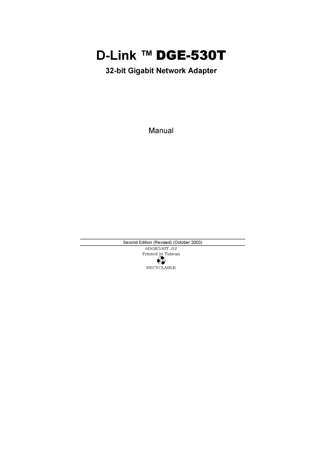 D-Link manual Link DGE-530T, Bit Gigabit Network Adapter 