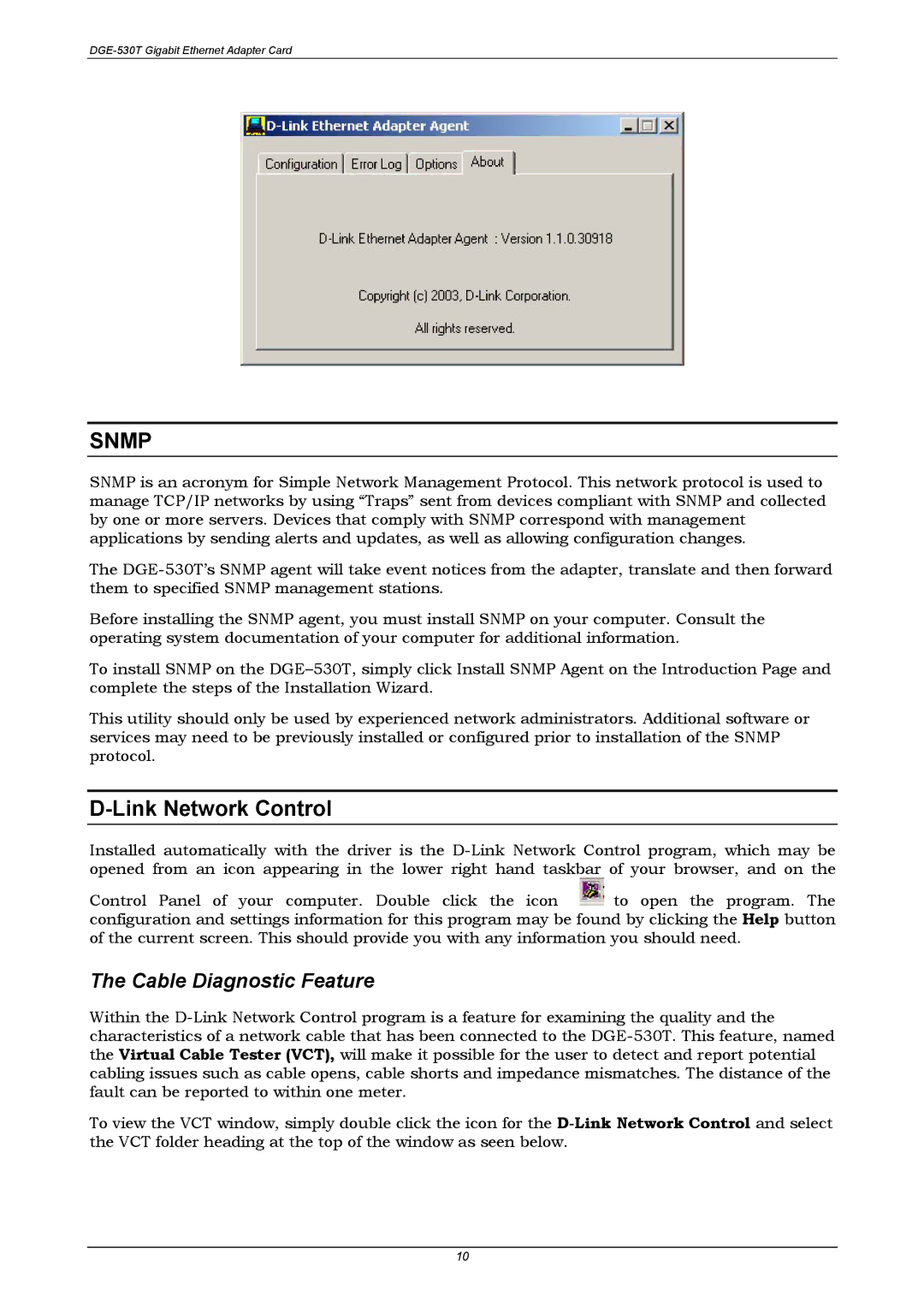 D-Link DGE-530T manual Snmp, Link Network Control 