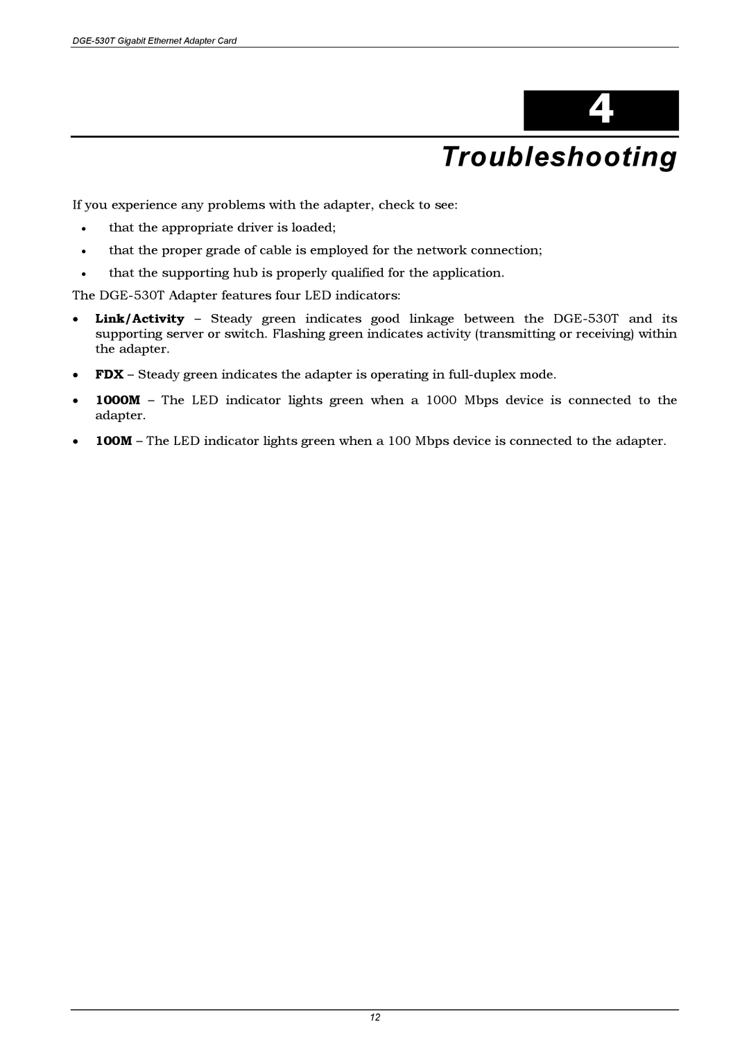 D-Link DGE-530T manual Troubleshooting 