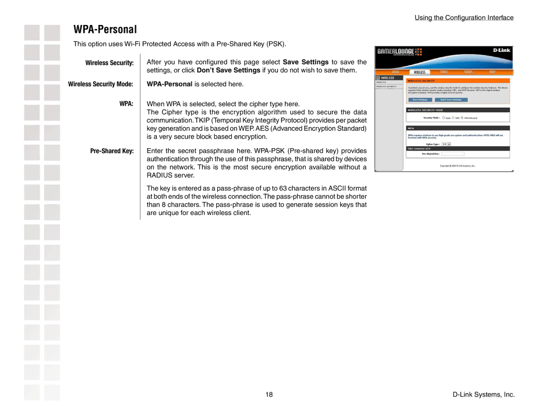 D-Link DGL-3420 manual WPA-Personal, Pre-Shared Key 