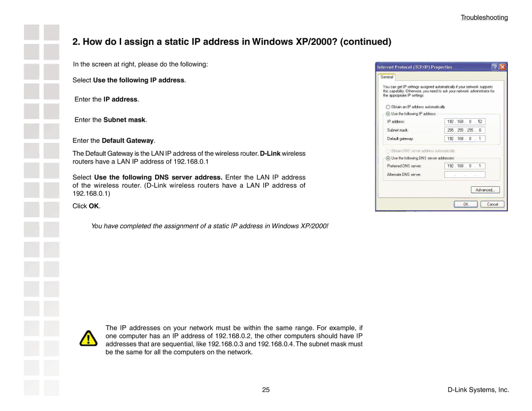 D-Link DGL-3420 manual Select Use the following IP address, Enter the Default Gateway 