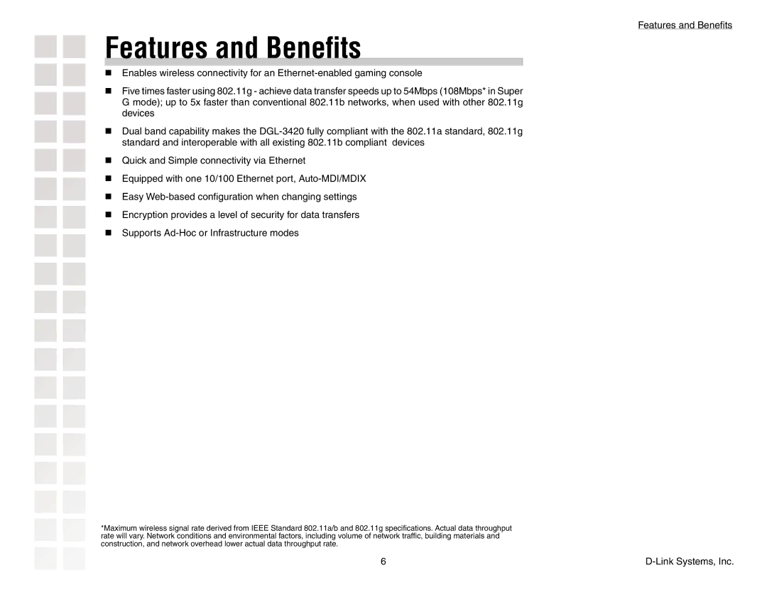 D-Link DGL-3420 manual Features and Beneﬁts 