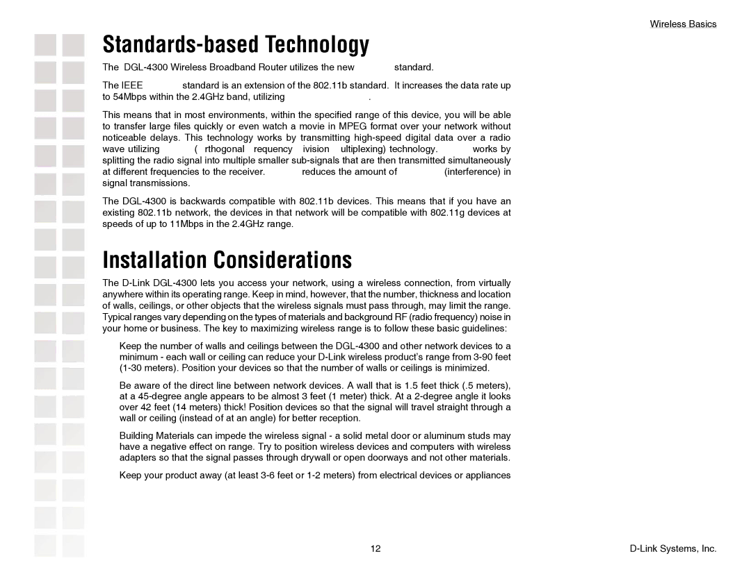 D-Link DGL-4300 manual Standards-based Technology, Installation Considerations 