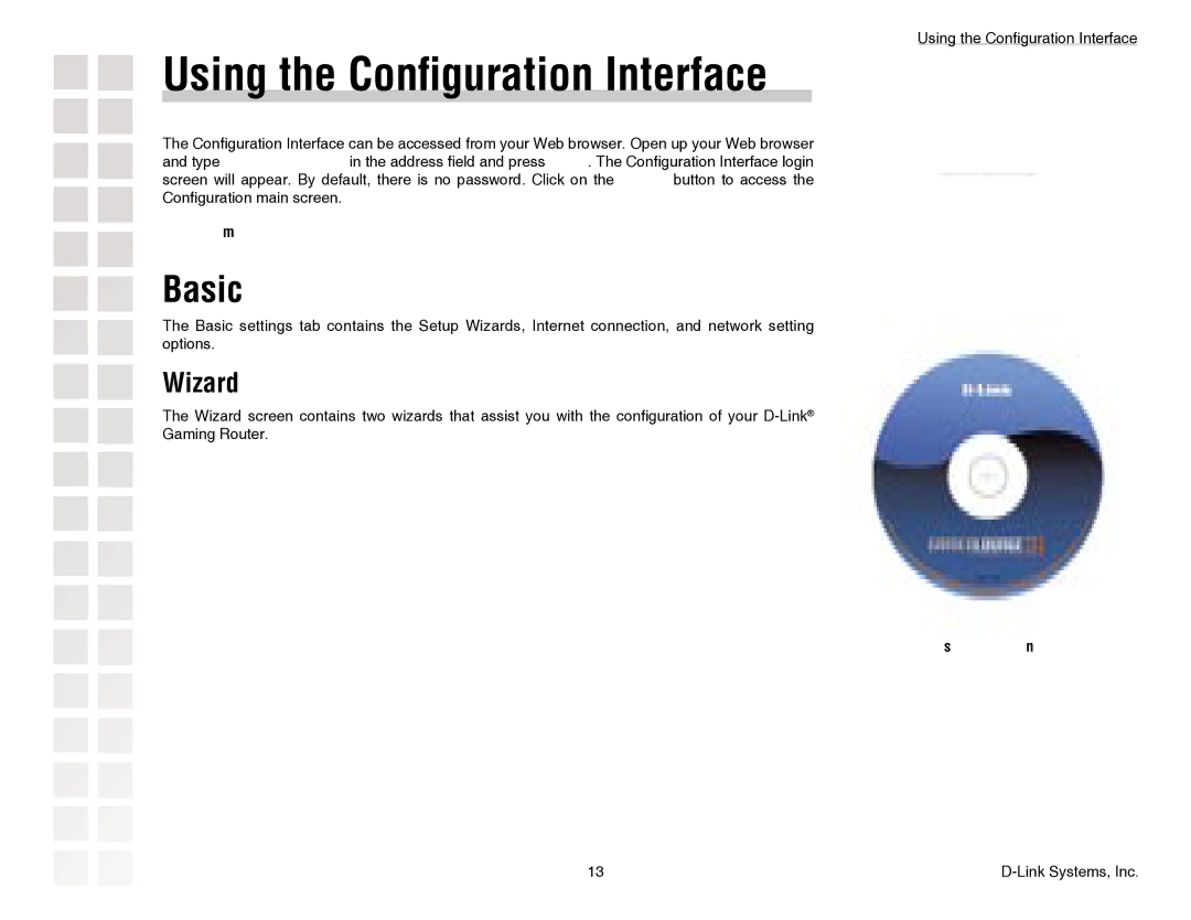 D-Link DGL-4300 manual Using the Conﬁguration Interface, Basic, Wizard 