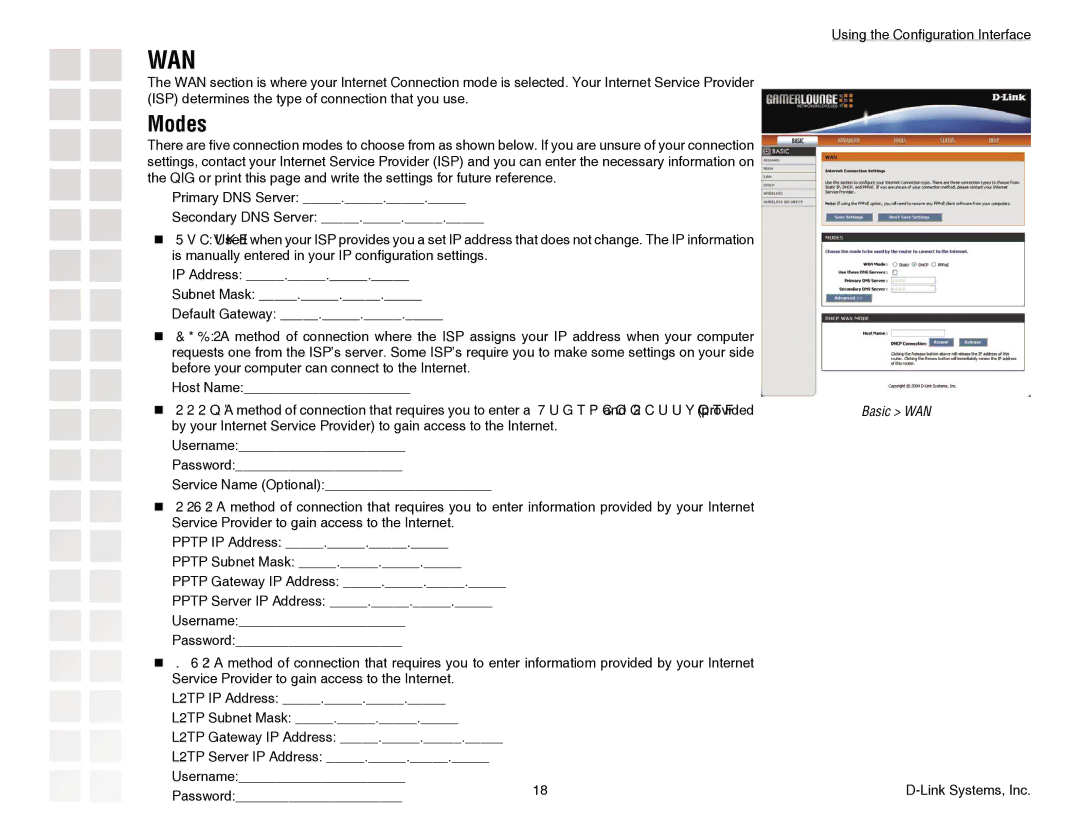 D-Link DGL-4300 manual Wan, Modes 