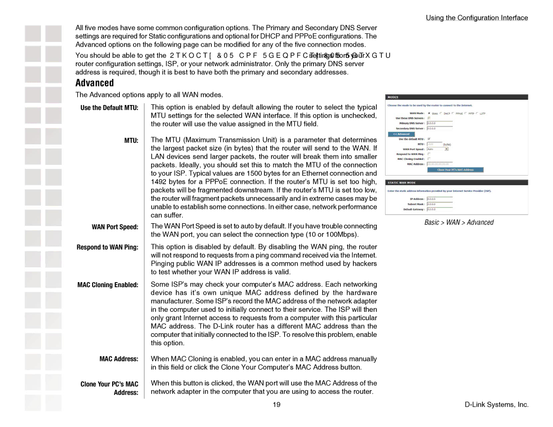 D-Link DGL-4300 manual Use the Default MTU, MAC Address 
