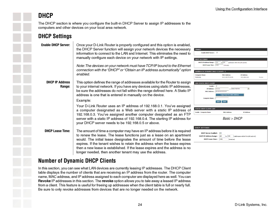 D-Link DGL-4300 manual Number of Dynamic Dhcp Clients, Dhcp IP Address Range Dhcp Lease Time 