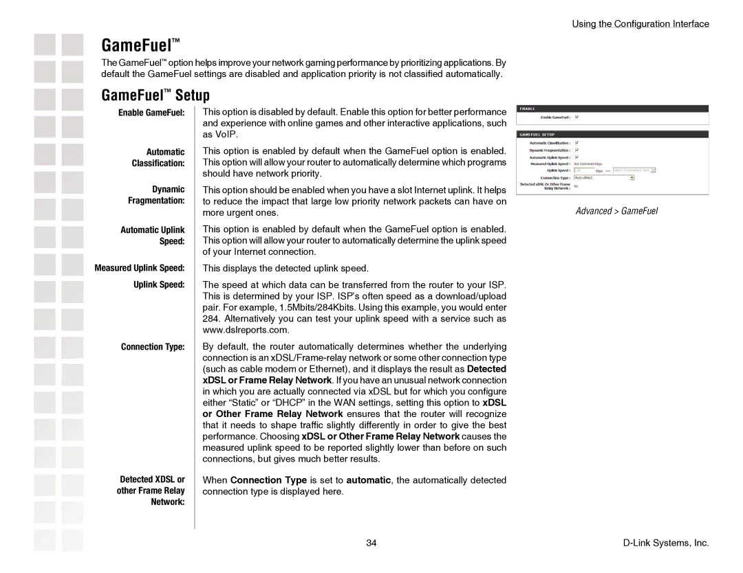 D-Link DGL-4300 manual GameFuel Setup, Connection Type Detected Xdsl or other Frame Relay Network 