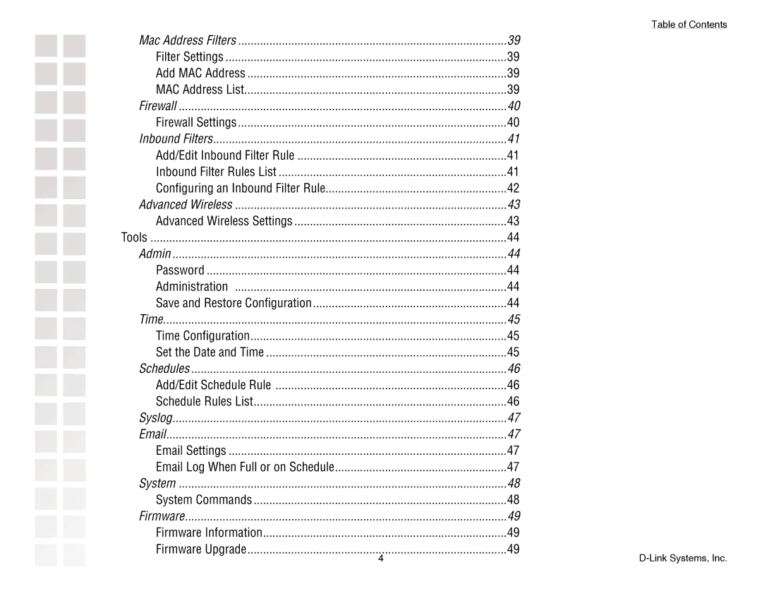 D-Link DGL-4300 manual Table of Contents 