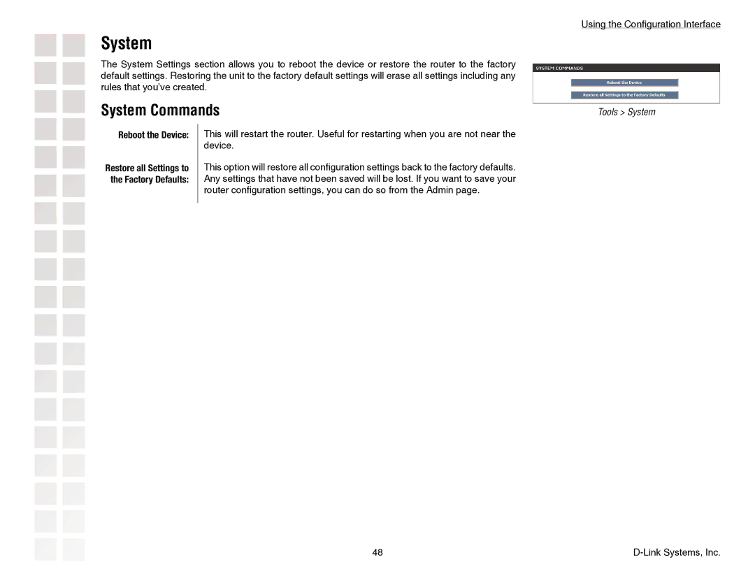 D-Link DGL-4300 manual System Commands, Reboot the Device 