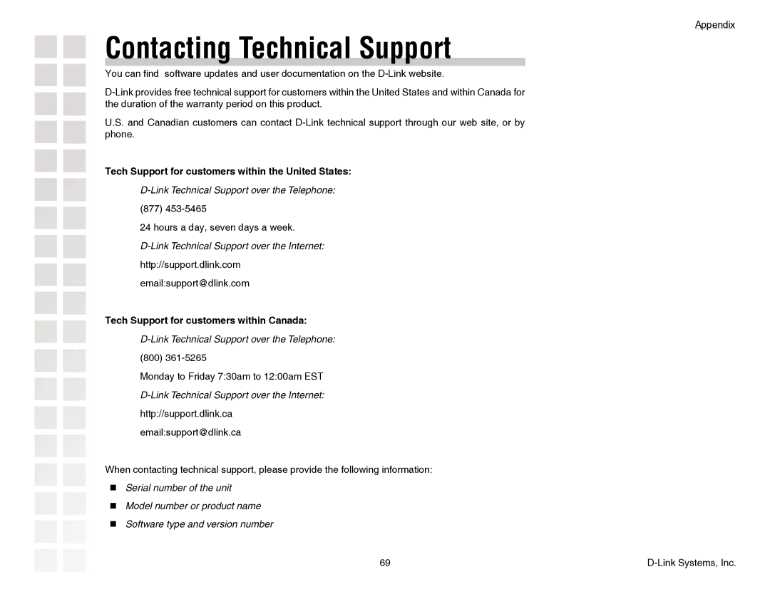 D-Link DGL-4300 manual Contacting Technical Support, Tech Support for customers within the United States 