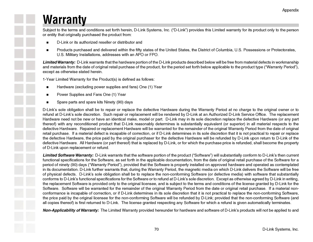 D-Link DGL-4300 manual Warranty 