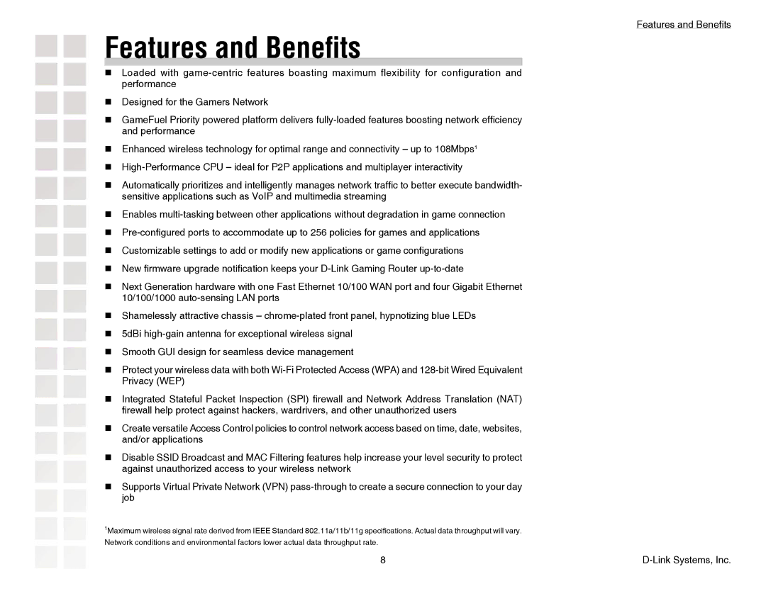 D-Link DGL-4300 manual Features and Beneﬁts 