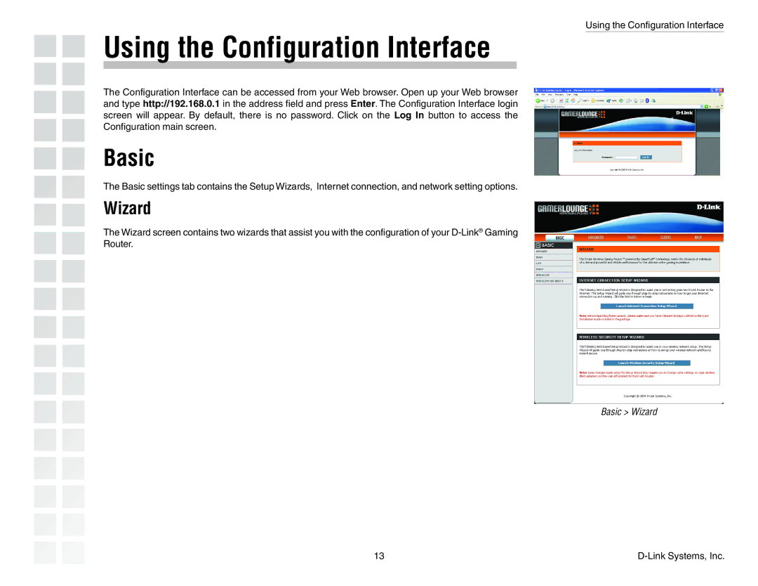 D-Link DGL-4300 manual Using the Configuration Interface, Basic, Wizard 