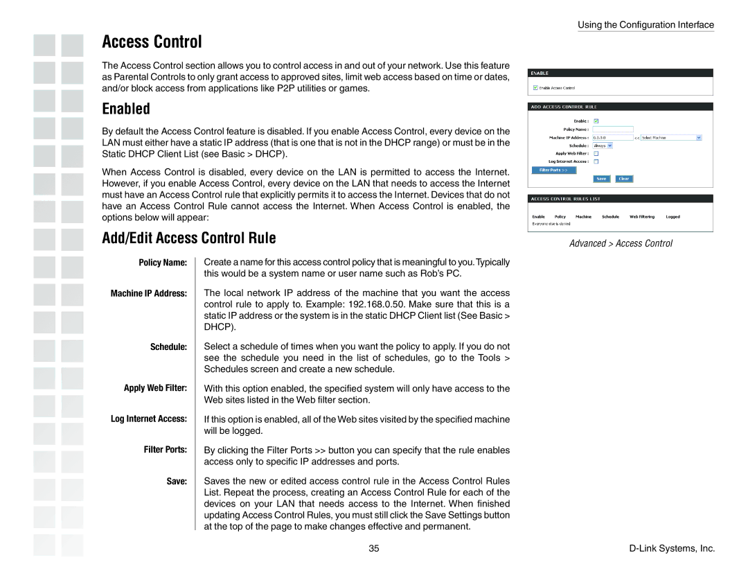 D-Link DGL-4300 manual Enabled, Add/Edit Access Control Rule 