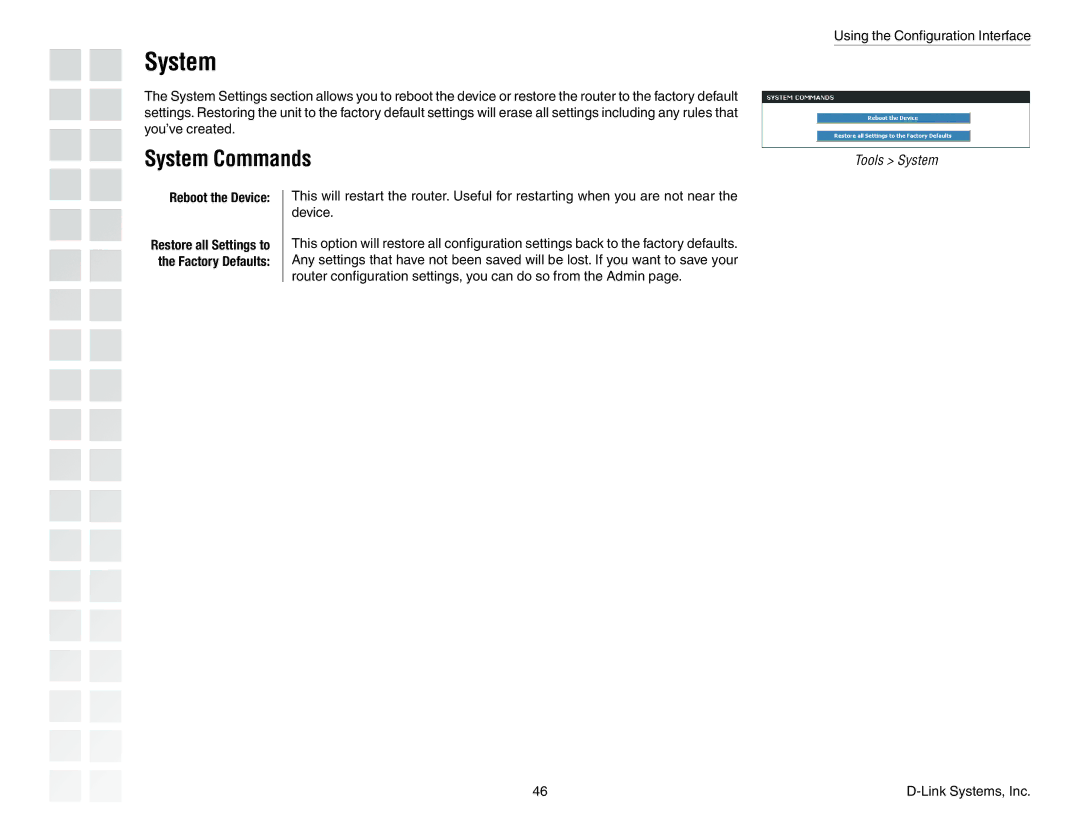 D-Link DGL-4300 manual System Commands, Reboot the Device 