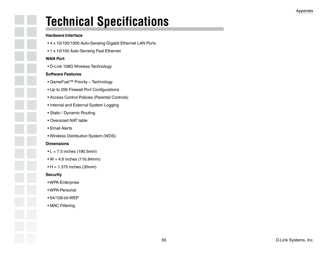 D-Link DGL-4300 manual Technical Specifications, Software Features 