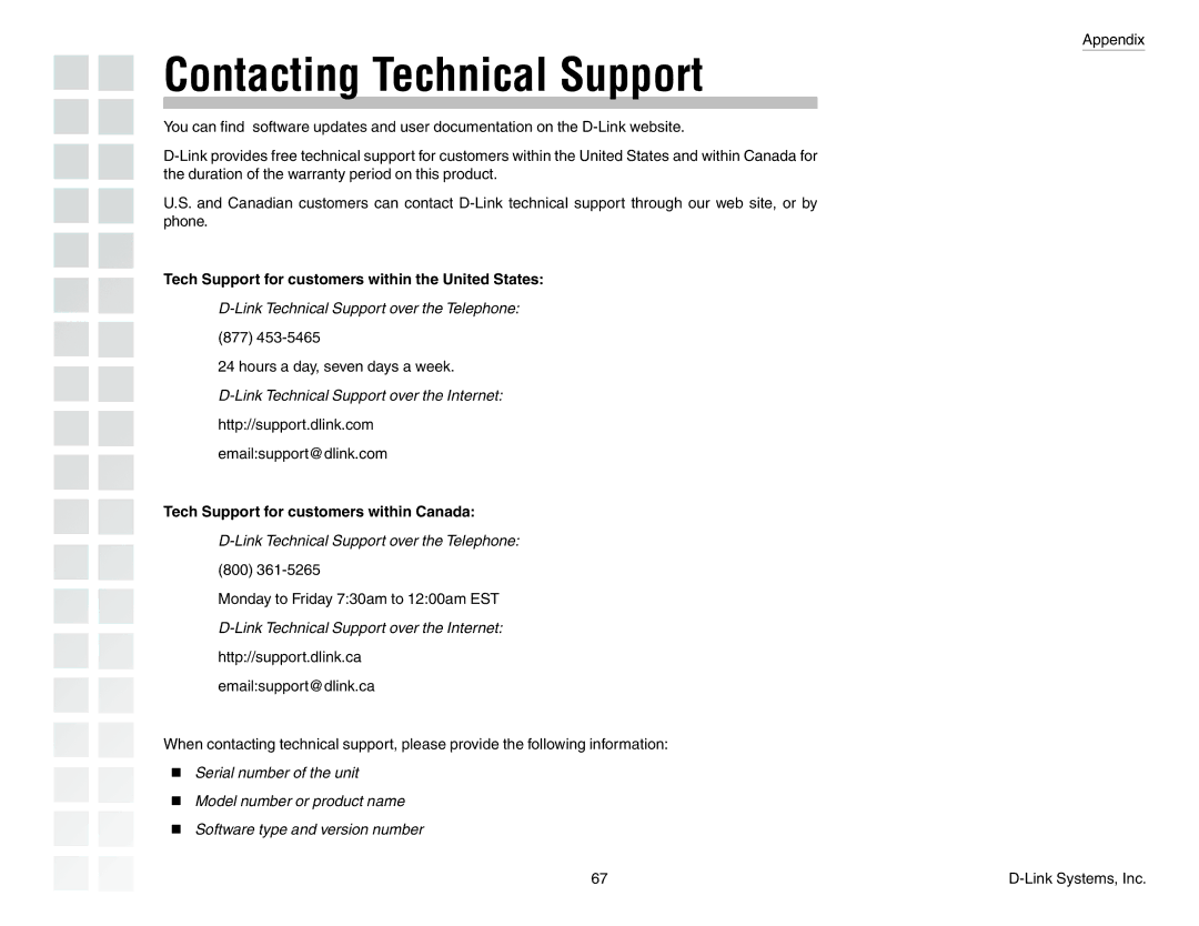 D-Link DGL-4300 manual Contacting Technical Support, Tech Support for customers within Canada 