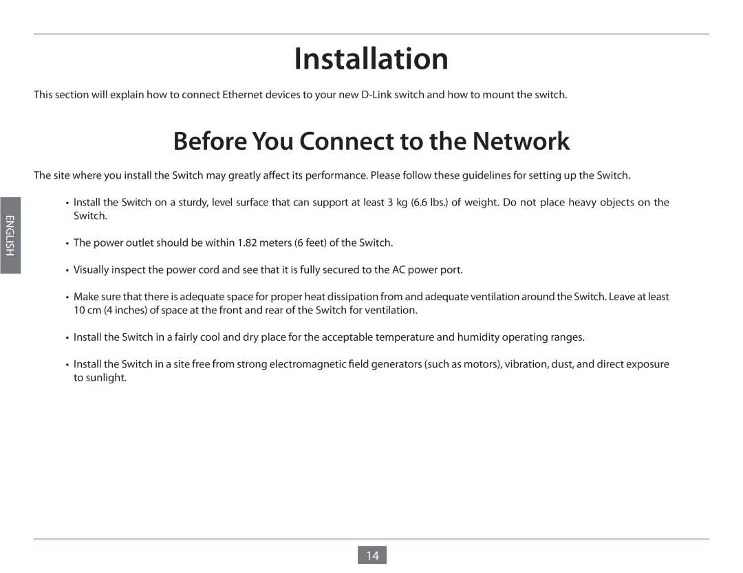 D-Link DGS-1005G manual Installation, Before You Connect to the Network 