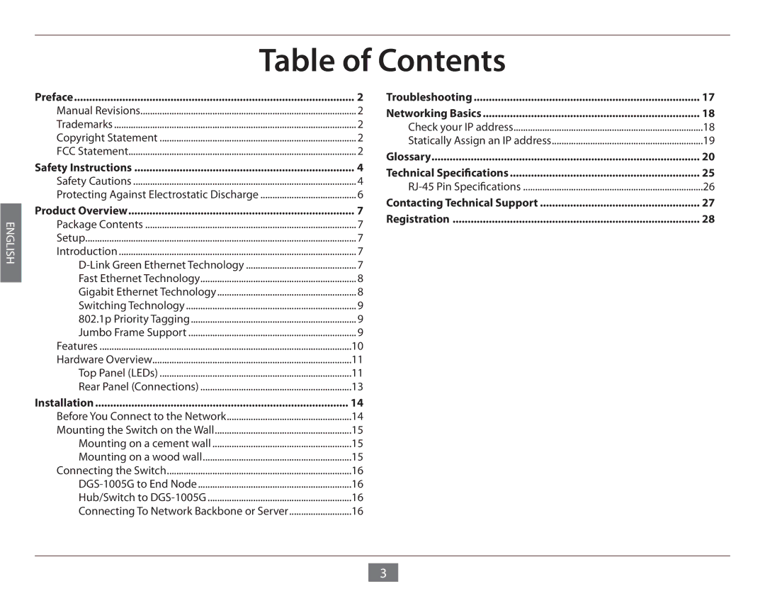 D-Link DGS-1005G manual Table of Contents 