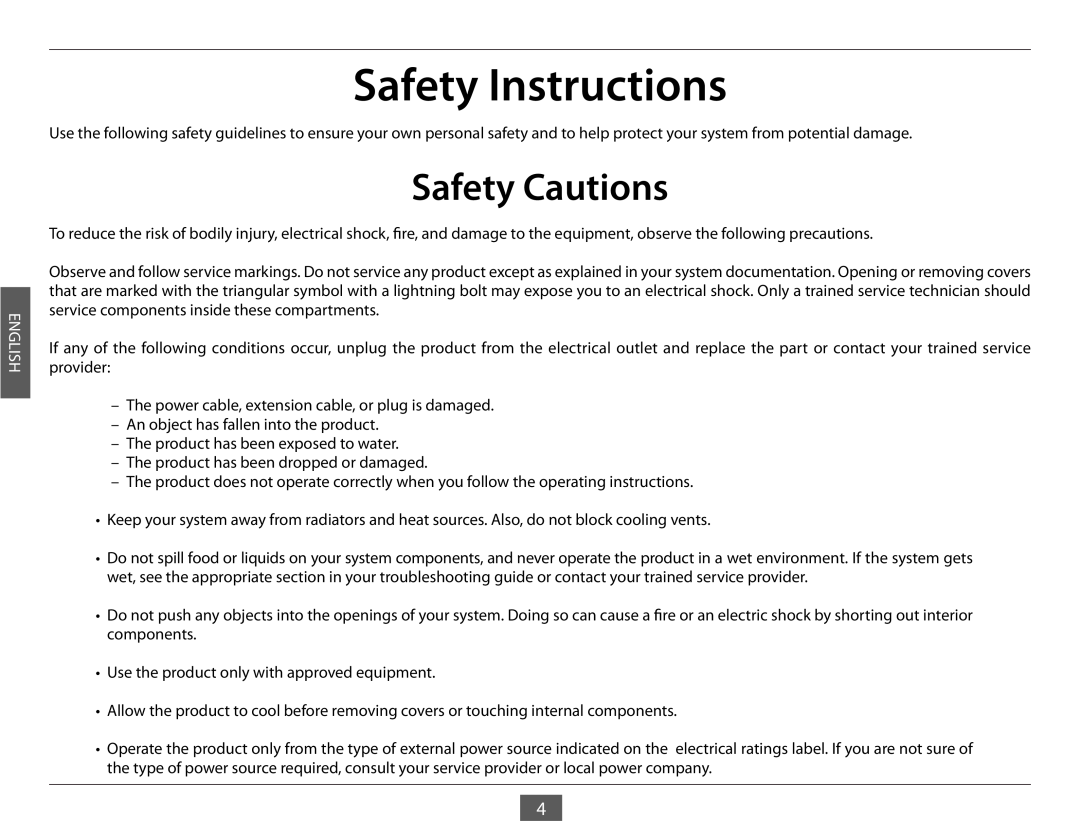 D-Link DGS-1005G manual Safety Instructions, Safety Cautions, English 