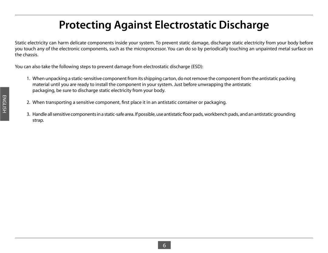 D-Link DGS-1005G manual Protecting Against Electrostatic Discharge, English 