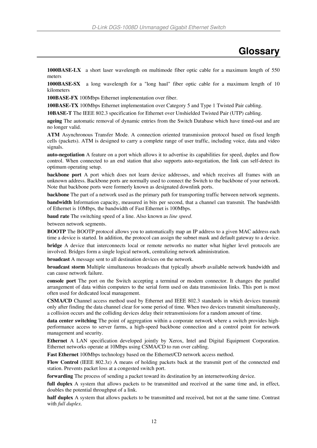 D-Link DGS-1008D manual Glossary 