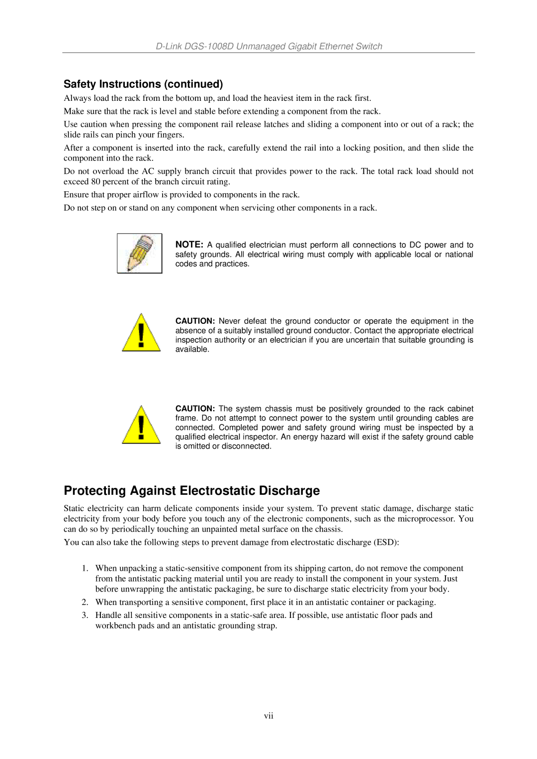 D-Link DGS-1008D manual Protecting Against Electrostatic Discharge 