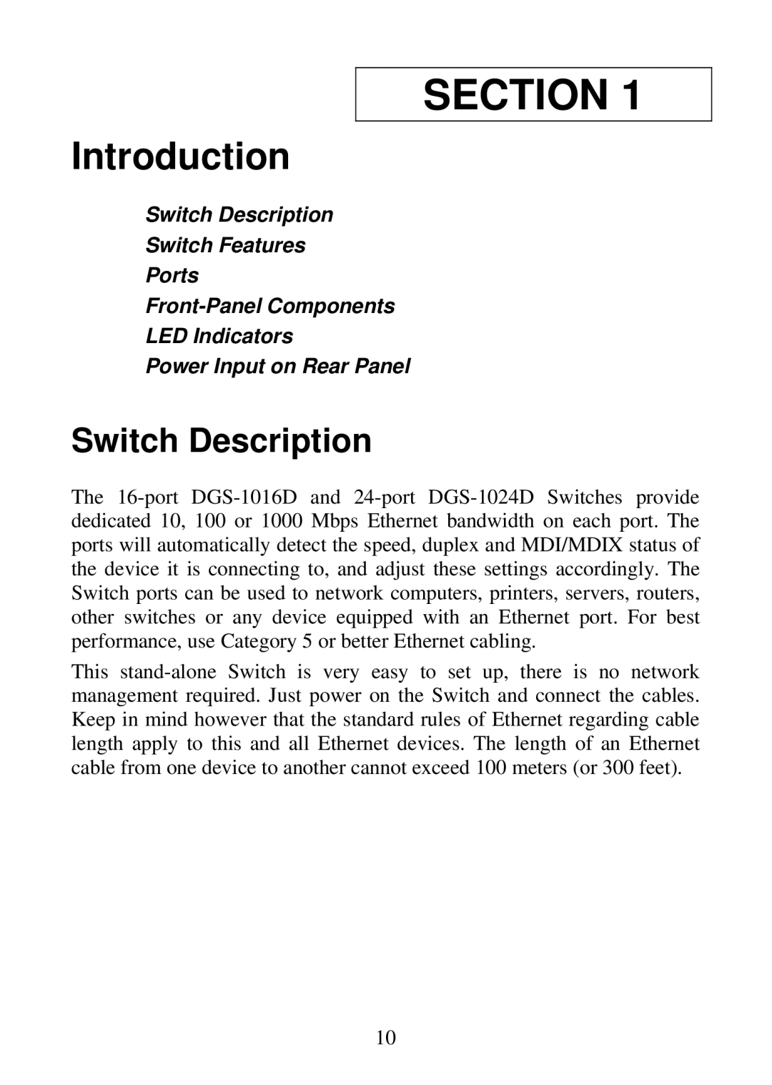 D-Link DGS-1024D, DGS-1016D manual Section, Switch Description 