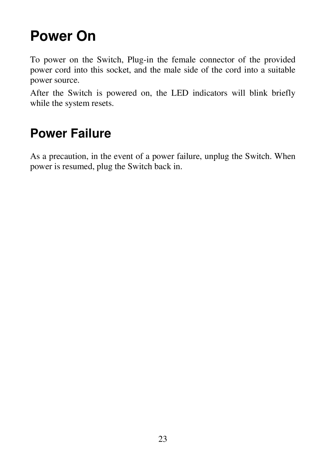 D-Link DGS-1016D, DGS-1024D manual Power On, Power Failure 