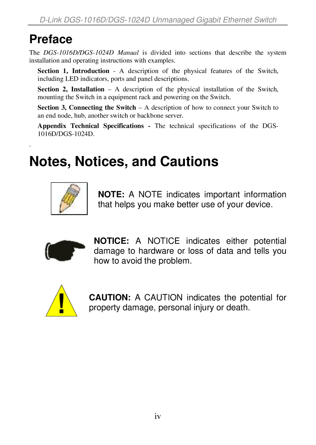 D-Link DGS-1024D, DGS-1016D manual Preface 